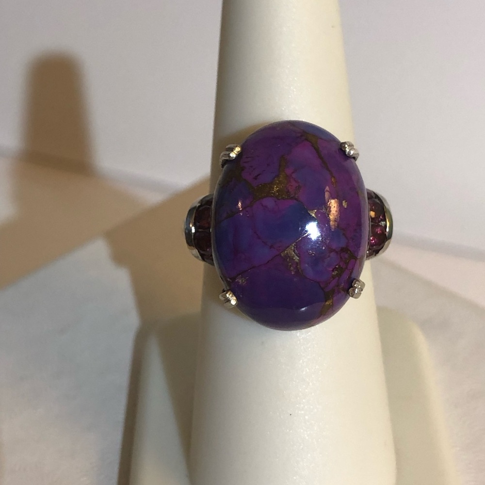 Purple Turquoise & Rhodolite Garnet Ring 13.30 ctw